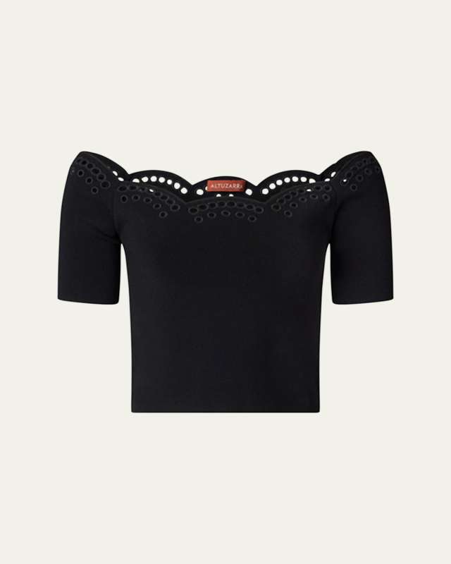 Posy Eyelet Scallop Off-Shoulder Top